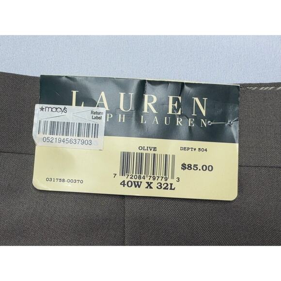 NWT Lauren Ralph Lauren Men's Pleated Cuffed Brown Gray Dress Pants - Size 40x32 - Picture 5 of 6